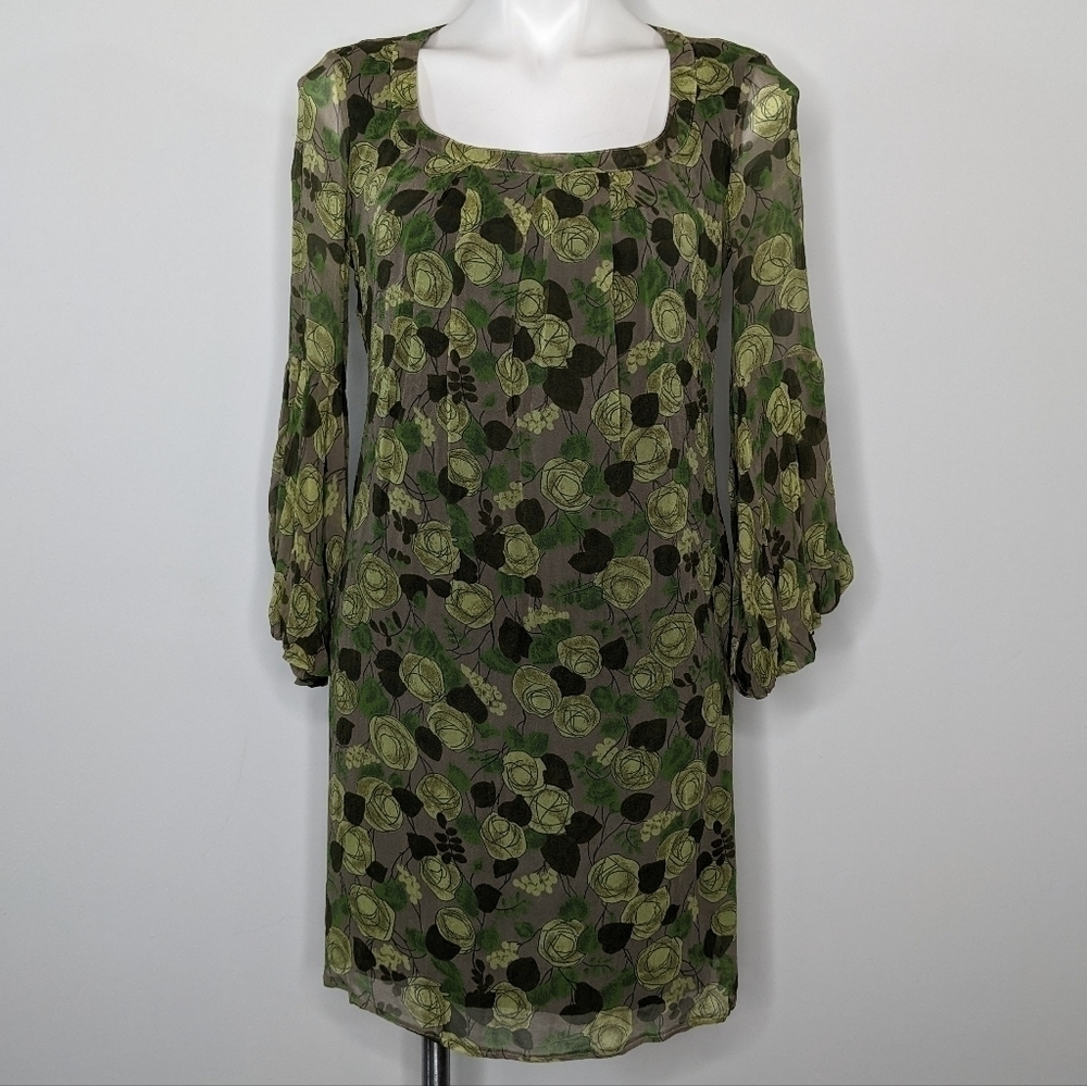 ✨3/$15 United Colors of Benetton green floral silk dress XS